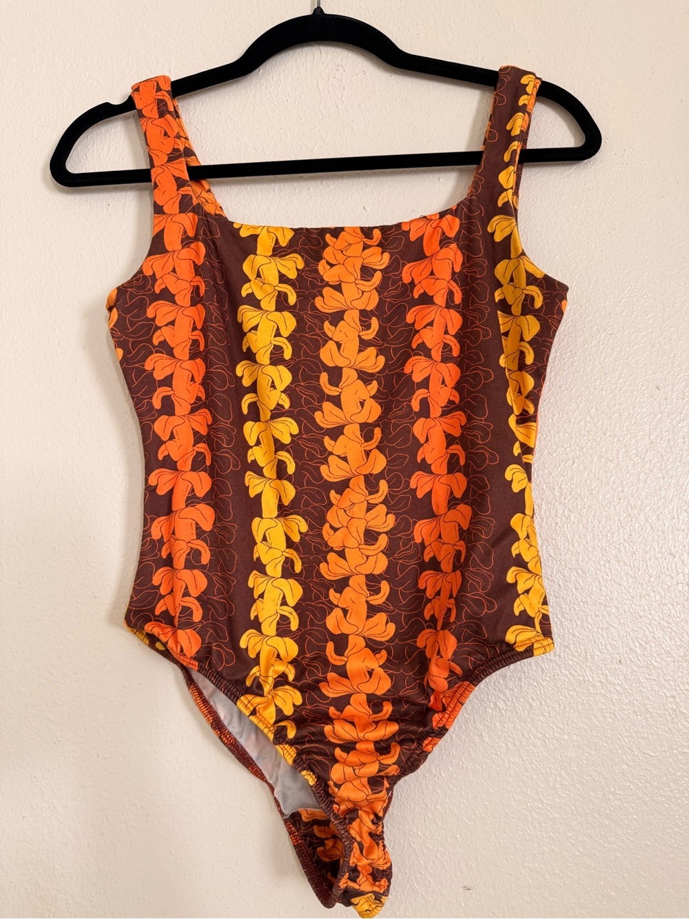 Bodysuit with Orange & Yellow Puakenikeni sz. M